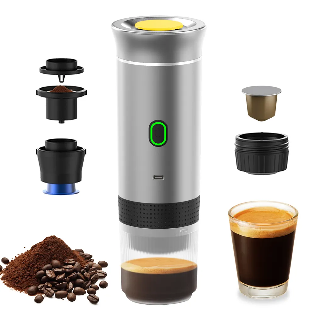 Lixada Portable coffee machine for car, home, travel, 3-in-1 cordless electric coffee maker, works with capsules and ground coffee, 15 bar, mini coffee machine for cold brew and hot brewing with 150 ml cup