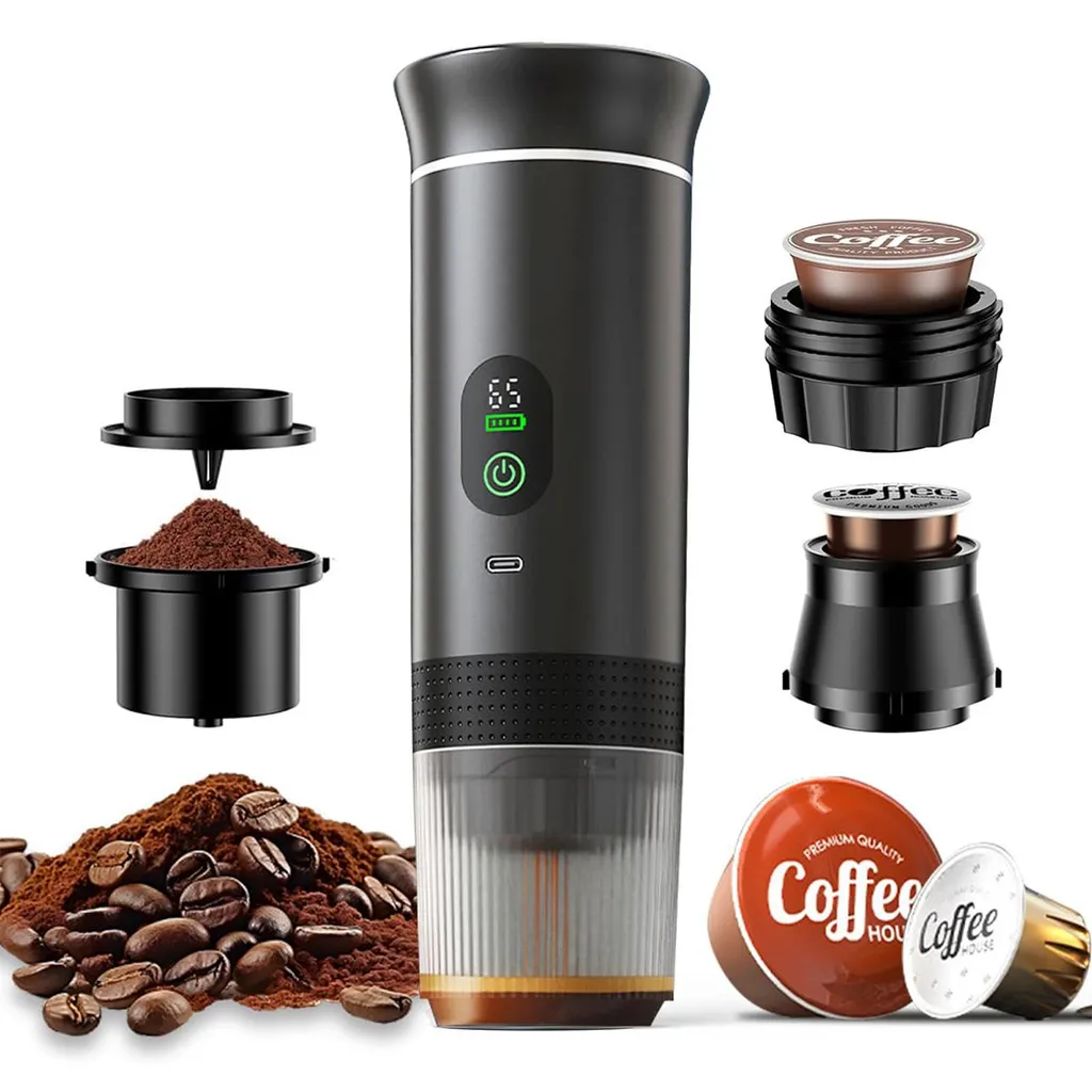 Novzep Portable capsule coffee machine, mini espresso machine, 20 bar, 2500mAh battery, 60ml water tank, LCD display, compact and easy to clean, black