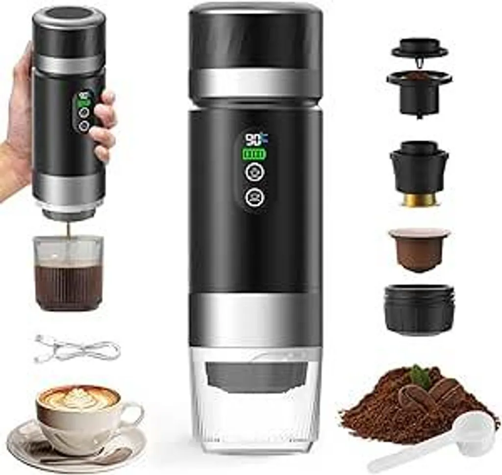 AjieQaQ Portable outing espresso machine, coffee maker, 3-in-1 travel coffee maker, electric heating, rechargeable 12V coffee machine