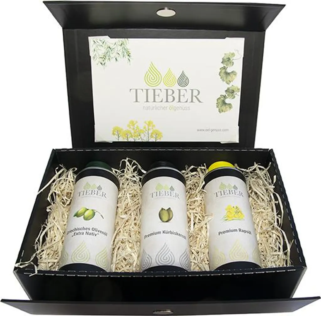 Tieber Öl Trio oils in elegant gift packaging 3x250ml - gift idea for amateur cooks 750 ml