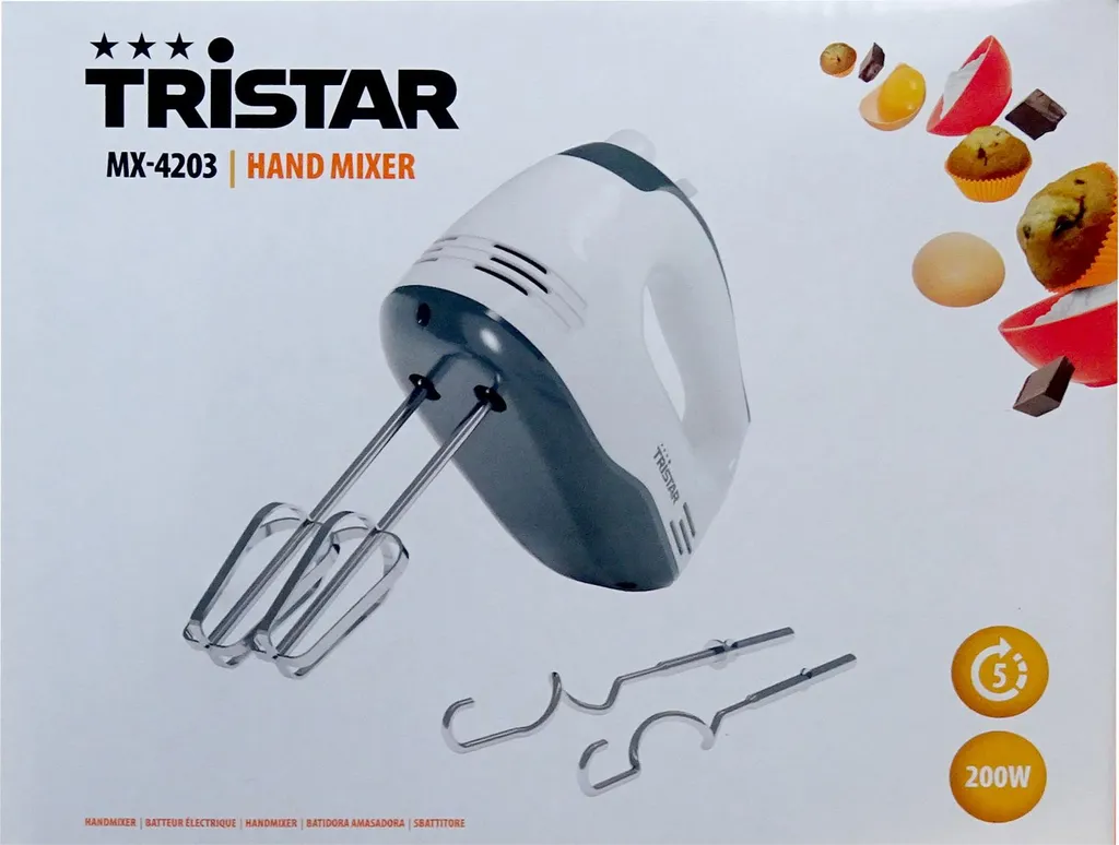 Tristar Haushaltsgeräte Tristar Hand Mixer, Small Kitchen Appliances, 5 Speed ​​Settings, 200W, Ergonomic, Handheld