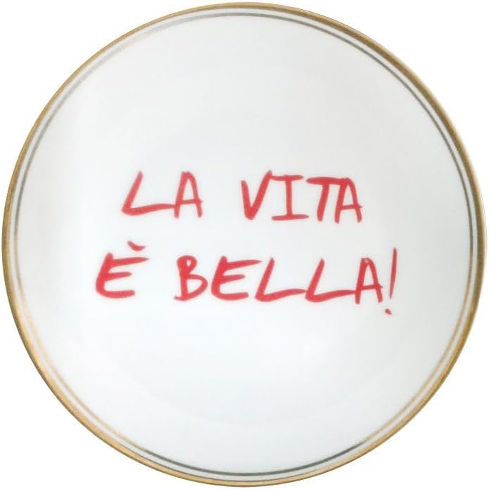 BITOSSI HOME Funky Table - Modern, Playful Plate with Letter Pattern, Hand Wash, 1 Piece, Round, Textured, Disassembled