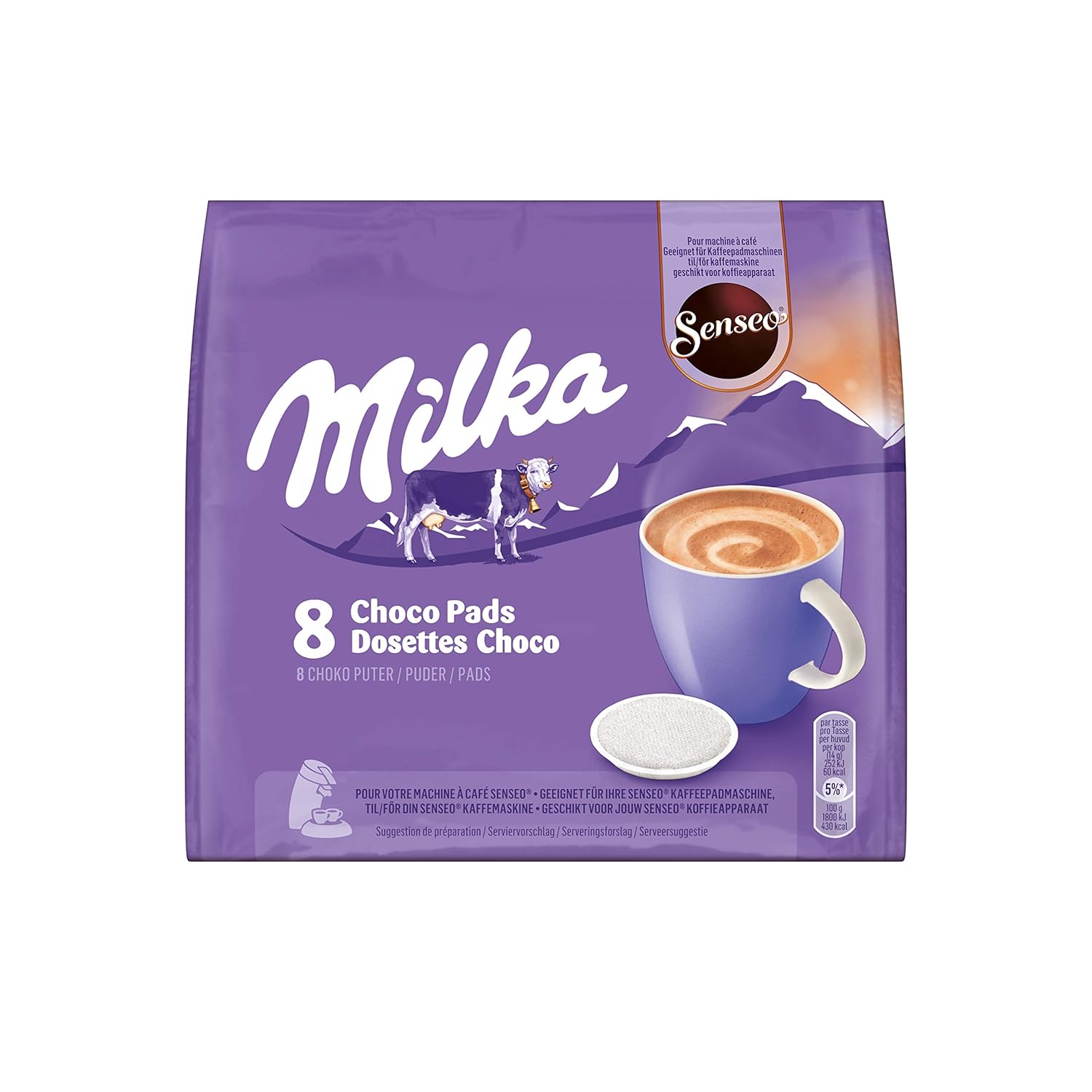Senseo Milka Cocoa Pads, 80 Senseo Compatible Pads, Pack of 10, 10 x 8 Drinks