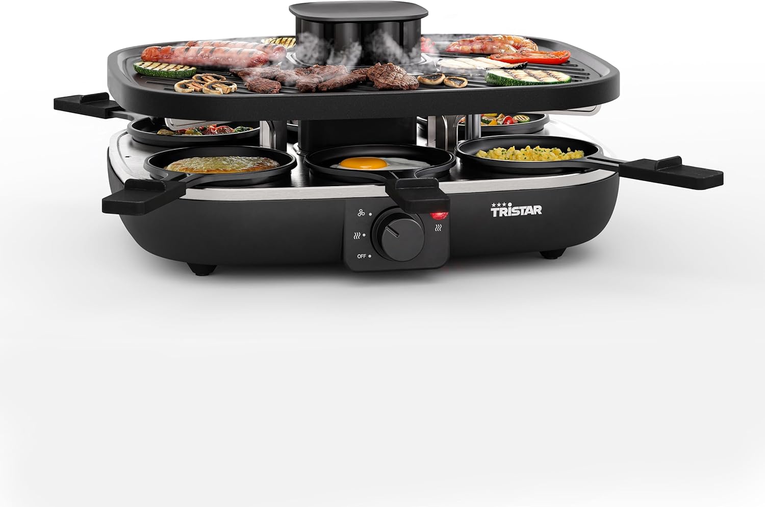 Tristar Raclette Clean Air, 1100 W, for 6 People, Air Filter System, Low Odor, Non-Stick, PFAS-Free, Easy to Clean, RA-2760