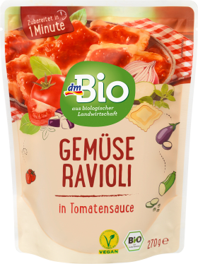 dmBio Ready-made dish of Italian ravioli with vegetable filling, 270 g