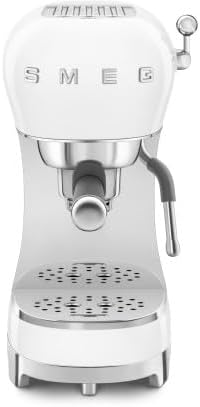 SMEG, ECF02WHEU Espresso Coffee Machine, Cappuccino Steam Function, Thermoblock, Large Cup Housing and Double Coffee Function, 1 L Water Tank, User-friendly Operating System, 1350 W, White