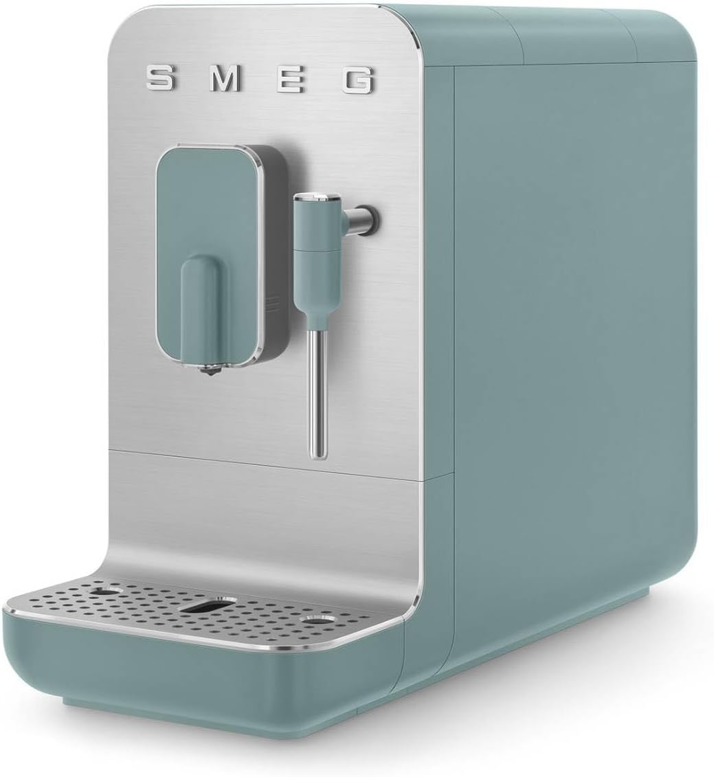 Smeg, BCC12EGMEU Automatic Espresso Machine, Steam Function, Integrated Coffee Grinder, Thermoblock System, 1.4 Liter Tank, Removable Drip Drawer, Compact Size, 1350 W, Emerald