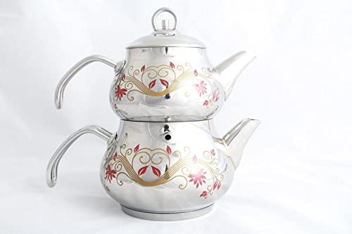 Schillerbach Turkish Tea Set Tea Cooker mini Cooking Set Caydanlik 2 Litre Stainless Steel Tea Pot