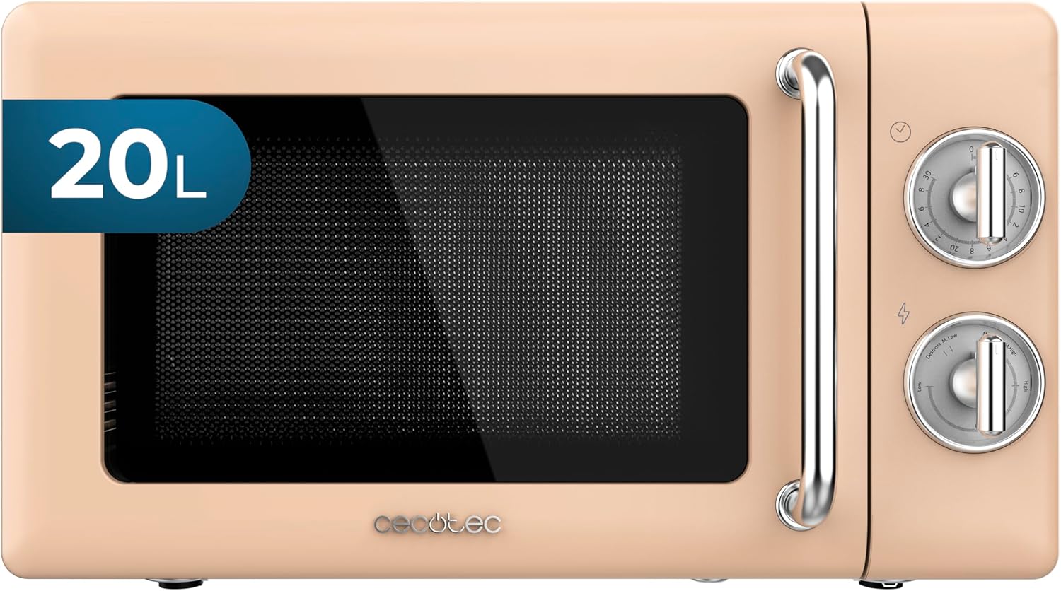 Cecotec Proclean 3010 Mechanical Microwave, 20 l, Retro Beige, 700 W, 6 Power Levels, Timer up to 30 Minutes, Defrost Mode, Vintage Design in Beige, Steel Finish
