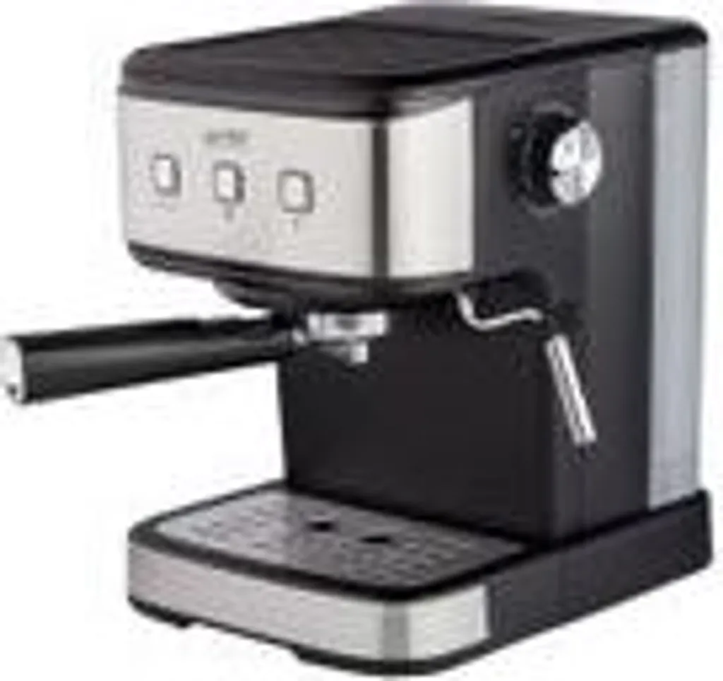 TZS First Austria Espresso Machine, Portafilter Espresso Machine, with Professional Milk Frother, Milk Frother Nozzle, 1.5 L Water Tank, incl. 2-in-1 Measuring Spoon and Tamper, Stainless Steel/Black