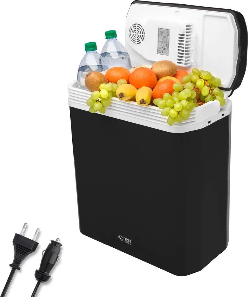 TZS First Austria - 24L Electric Cooler Box, 12V/230V Connection for Car & Wall Outlet - Thermoelectric Cool Box Cools & Warms - Mini Fridge with Wheels - For Camping, Festivals, Travel - Black