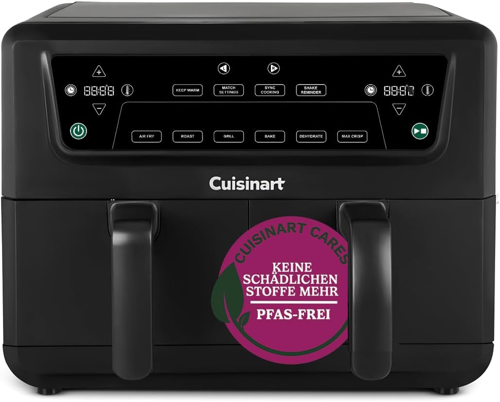 Cuisinart XXL 10.4 L Two-Zone Hot Air Fryer, PFAS Free, Chemicals Free, Frying, Grilling, Baking, Dehydration and Keeping Warm, 2 Chambers, 2 x 5.2 L - 8+ Servings, Dishwasher Safe Parts