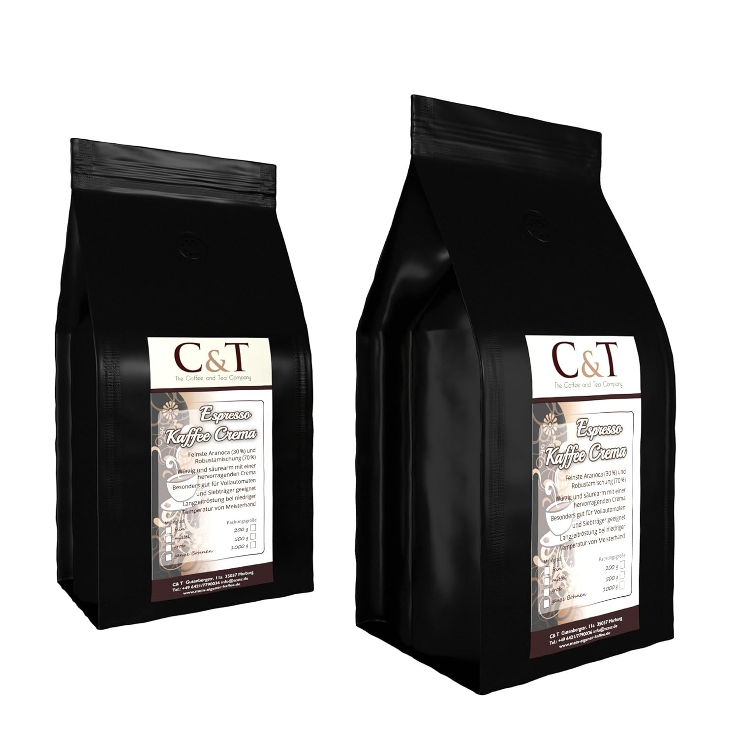Unsere Kaffees / Espressi Coffee ESPRESSO Crema - Espresso - Coffee Whole Beans 2 x 1000 g Freshly Roasted by Us