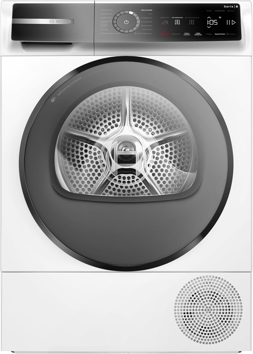 Bosch WQB246D41 Series 8, Heat Pump Dryer 9 kg, Silent Dry - Extremely Quiet, Quick Dry Wash, Auto Dry, Self-Cleaning Condenser, Drum Interior Lighting, Home Connect, White