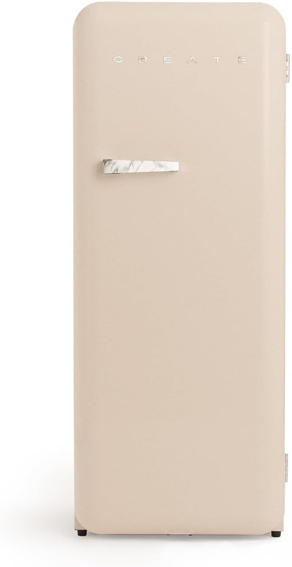 CREATE Retro Friend 150 Marble Fridge Freezer 281 L in Sand, Marble Handle / 102 W, Low Energy Consumption, 150 cm, 3 Shelves, Temperature Control, 60 x 60 x 150 cm