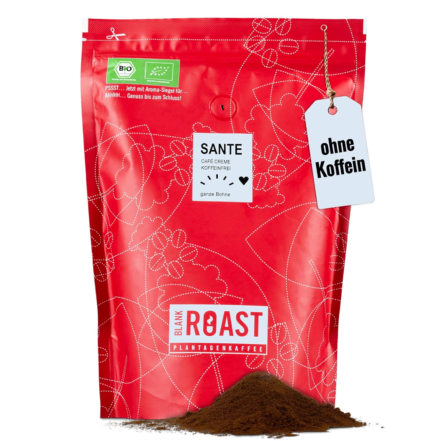 Blank Roast - SANTE - 750g - Organic Coffee Ground & Caffeine-free - 100% Arabica from Peru - Gentle & Environmentally Friendly Decaffeinated - Low Acid with Full Crema - Ideal for Any Type of