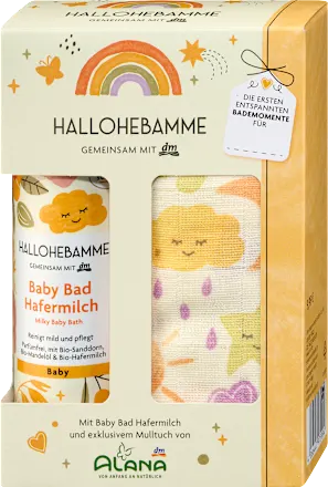 Gift set HALLOHEBAMME Baby bath oat milk + ALANA muslin cloth 2pcs, 1 pc