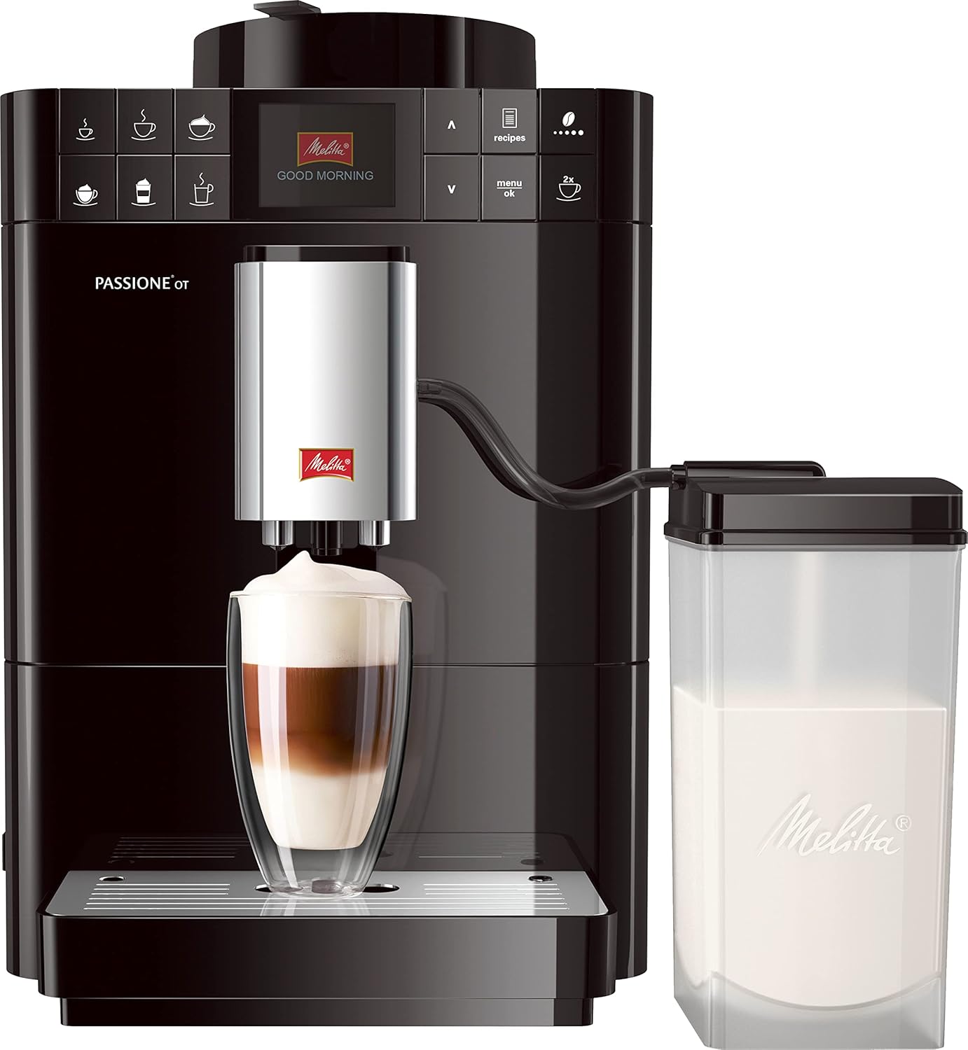 Melitta Caffeo Passione OT F531-102 Fully Automatic Coffee Machine with Milk Container, One Touch Function, Black