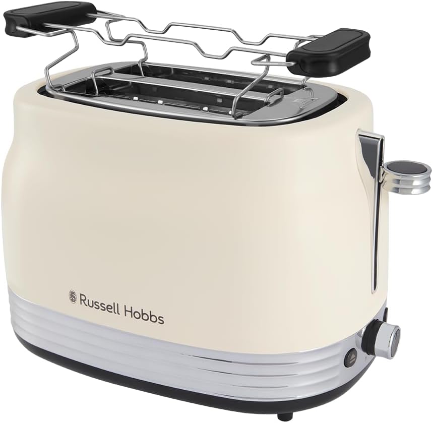 Russell Hobbs Toaster [for 2 slices] Hanley Cream White (6 Browning Levels, Extra Wide Toast Slots, Defrost/Reheat/Stop Function, Bun Attachment, Crumb Drawer, Lift & Look) 28650-56