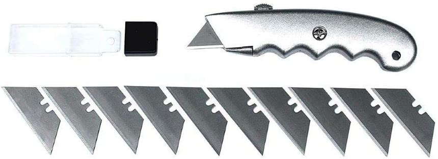 TD-Warenhandel 1 utility knife trapezoidal knife – 4 steps blade extension incl. 10 spare blades – cutter ergonomically