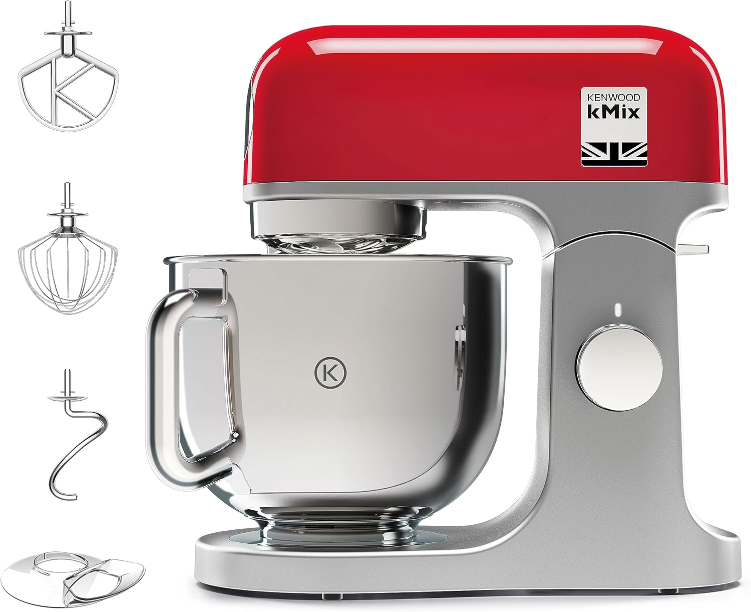 Kenwood kMix KMX750RD Food Processor, 5 L Stainless Steel Bowl, Safe-Use Safety System, Metal Housing, 1,000 Watts, incl. 3-Piece Patisserie Set and Splash Guard, Red