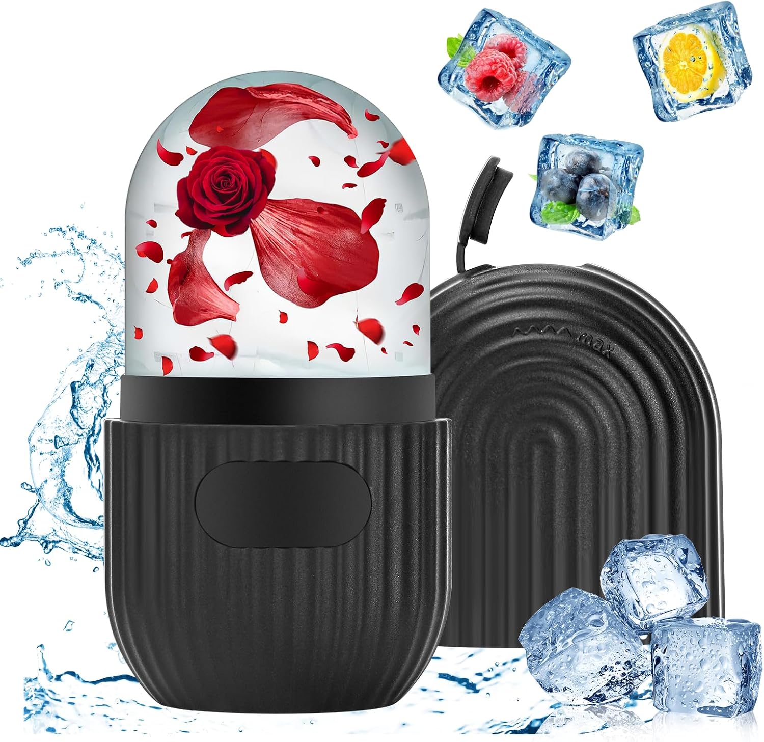 Vasmeiy Ice Roller Face, Ice Roller Face Eye Massager, Silicone Reusable, for Face Tightening, Pore Reducing, Reduces Swelling, Wrinkles Whitening, Skin Care (Black)