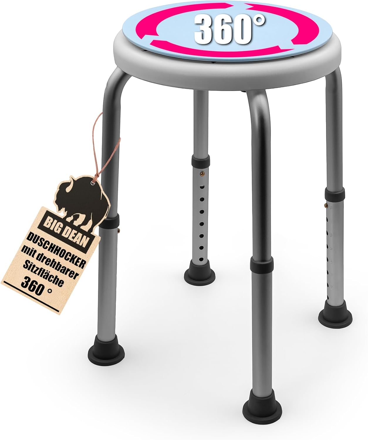 BigDean Store Shower Stool 360° Rotatable Heavy Duty Shower Chair up to 136 kg Height-Adjustable Shower Stool Non-Slip Thanks to Rubber Feet