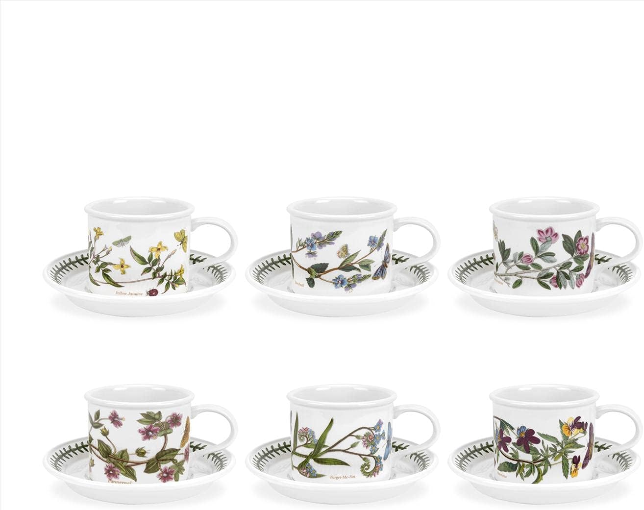 Portmeirion Botanic Garden - 9oz Breakfast Cup & Saucer (Drum shape) - Set of 6