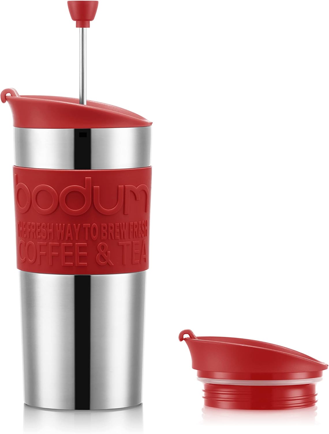 Bodum K11067-04 Travel Press Set Thermal Flask Cup Double-Walled Stainless Steel Extra Lid 0.35 L Red