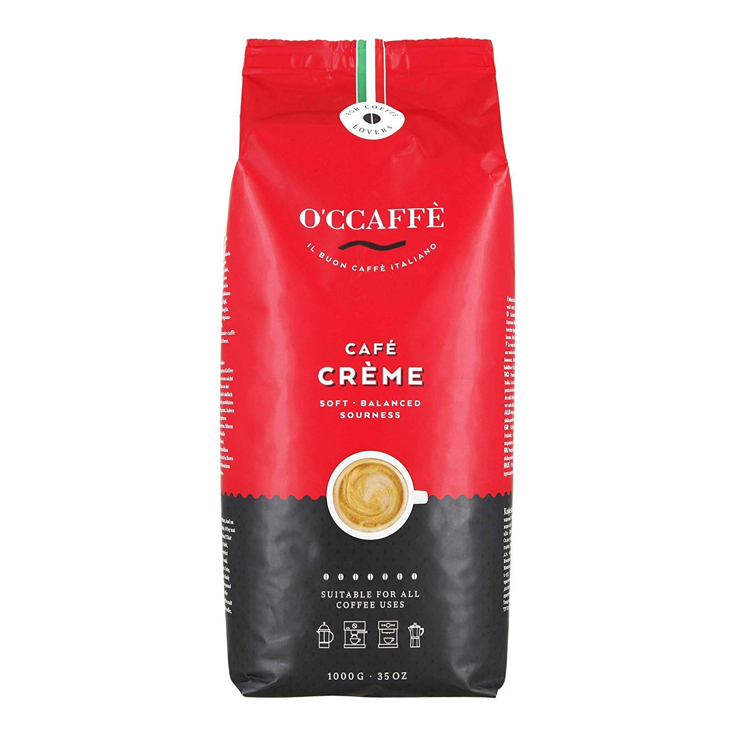 O'CCAFFE' O'CCAFFE' O\'CCAFFÈ 1 x 1 kg Coffee Cream, 50% Robusta - 50% Arabica, Whole Coffee Beans, Drum Roasting from Italy