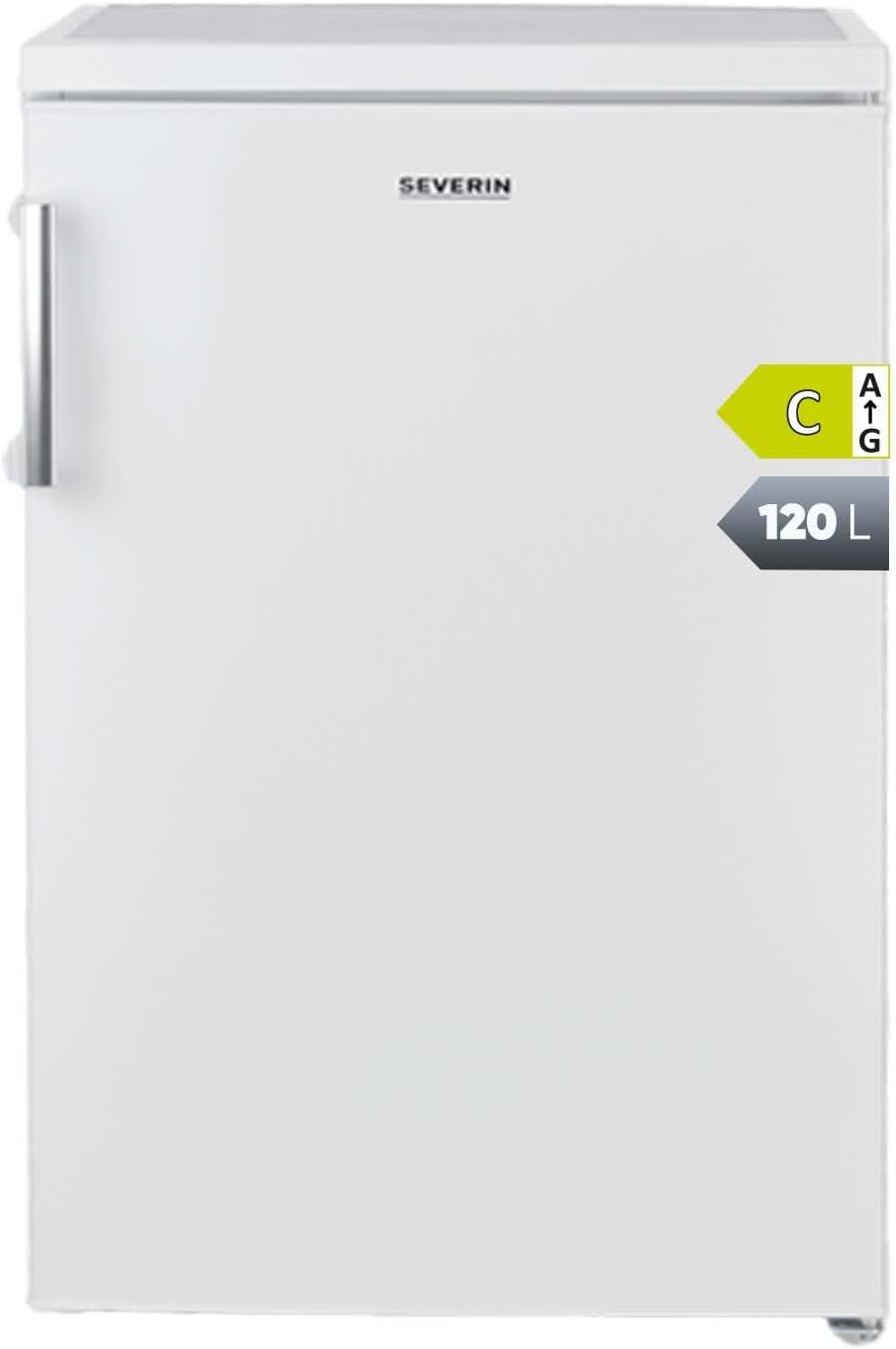 SEVERIN VKS 8847 [EEK D] Table Fridge with 120 L Net Capacity and 4 x Freezer Compartments, Tabletop with Integrated LED Lighting + Drawer for Fruit and Vegetables, 120 L Net Capacity, 39 dB, White