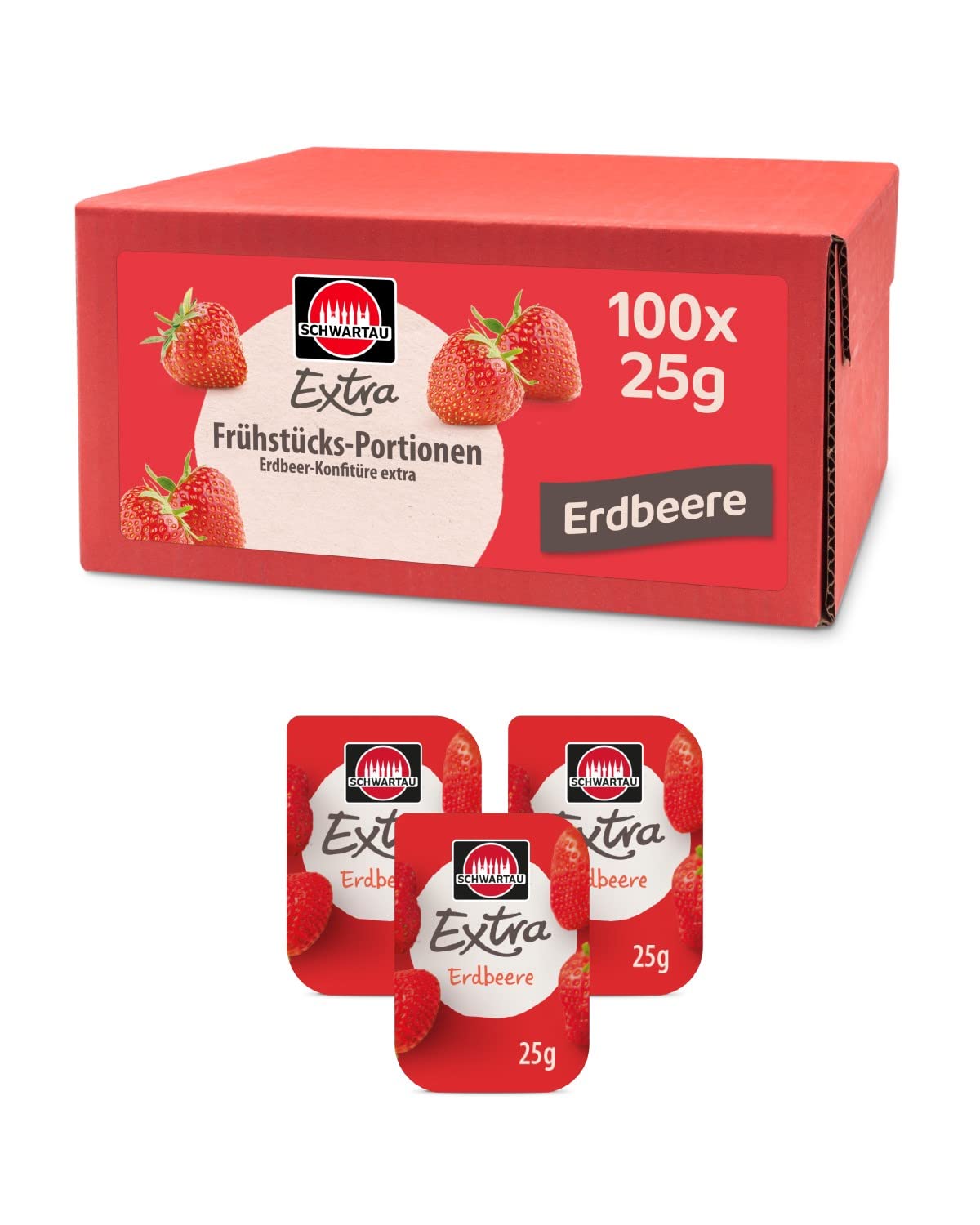 Schwartau Extra strawberry portions, jam portion bowls, large pack, 100 x 25 g