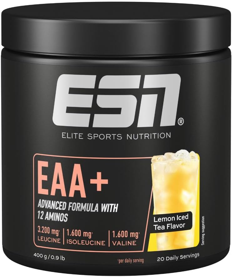 ESN Store ESN EAA+, Lemon Iced Tea, 400 g, All 9 EAAs & Vitamin B6, 3.2 g Leucine per serving, Ideal Solubility, Vegan - Made in Germany 400g