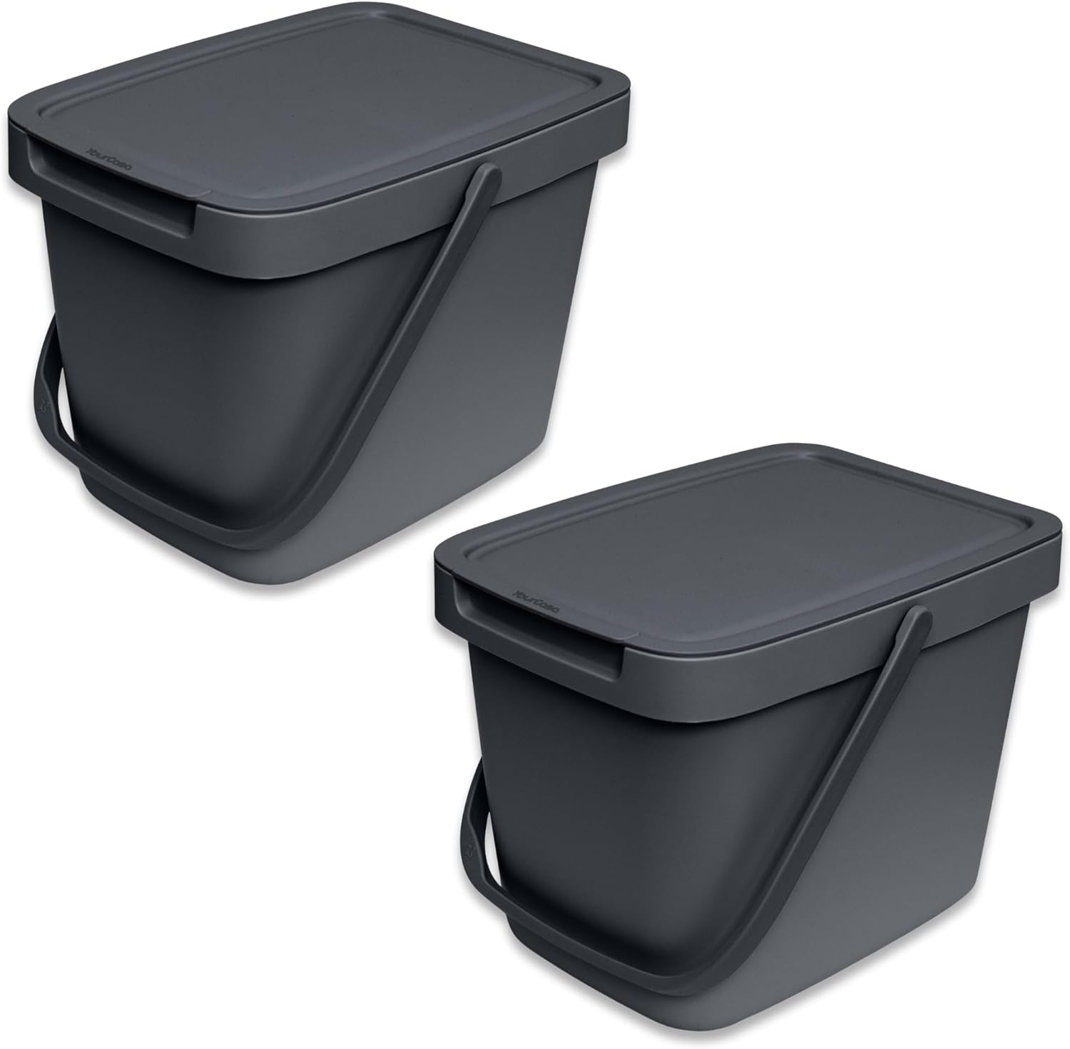 YourCasa Pack of 2 Organic Kitchen Rubbish Bins - 6 L Compost Bin for Everyday Organic Waste - With Lid and Wall Hanger - Small Organic Bin - Organic Bucket (Anthracite)