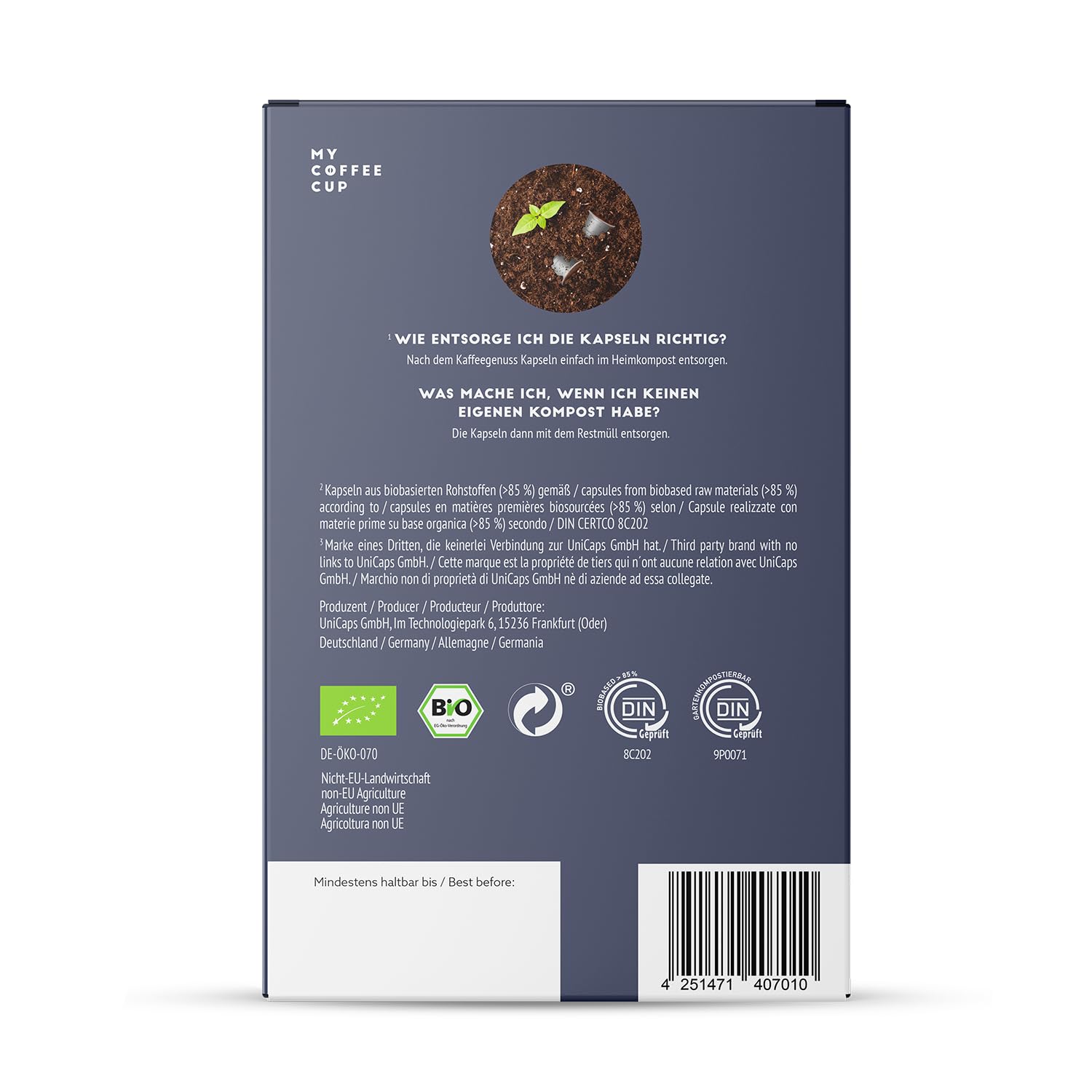 MY-COFFEE CUP My Coffee Cup - Mega Box Lungo Intenso - Organic Coffee I 100 Coffee Capsules for Nespresso®³ Capsule Machines I 100% Home and Garden Compostable I Sustainable - 0% Aluminum