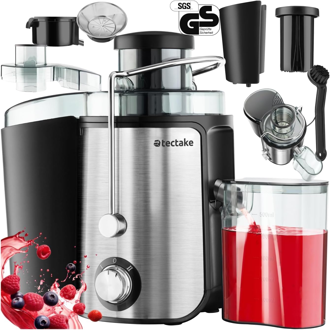 tectake Juicer Vegetable and Fruit, Electric Juicer, Stainless Steel Kitchen Appliances, Juicer Machine for Smoothie and Juice, Fruit Grinder, Orange Squeezer, for Apple Juice, Vegetable Juice, Jelly