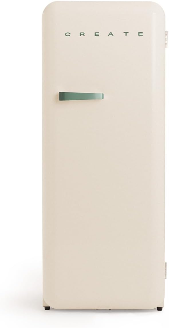 CREATE Retro Friend 150 Sage Fridge Freezer 281 L Cream White Sage Green Handle 102 W Low Energy Consumption 150 cm 3 Shelves Temperature Control 60 x 60 x 150 cm