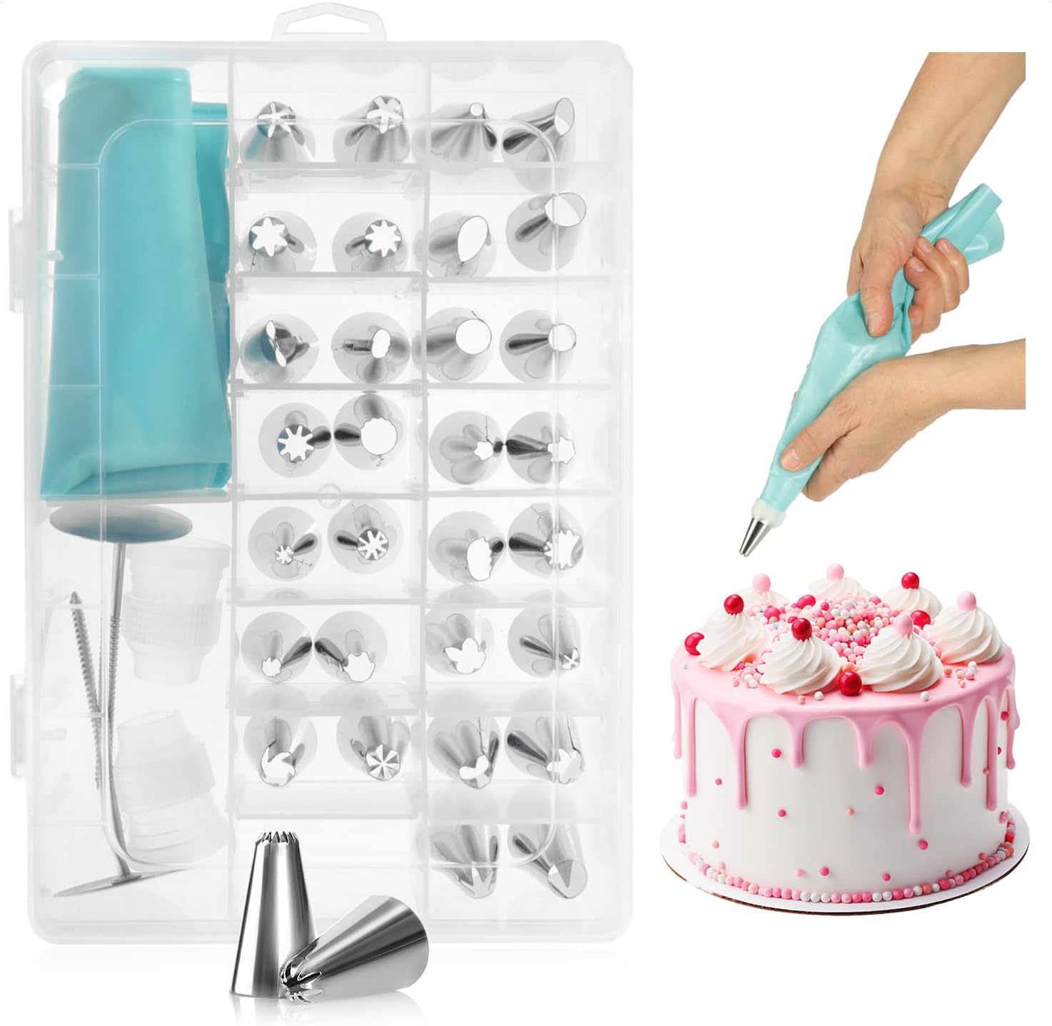 36 Piece Cake Decorating Set - Icing Bags with Icing Nozzles - Reusable Piping Bags and Nozzles - Stainless Steel Decorating Tool (Set - 38 Pieces)