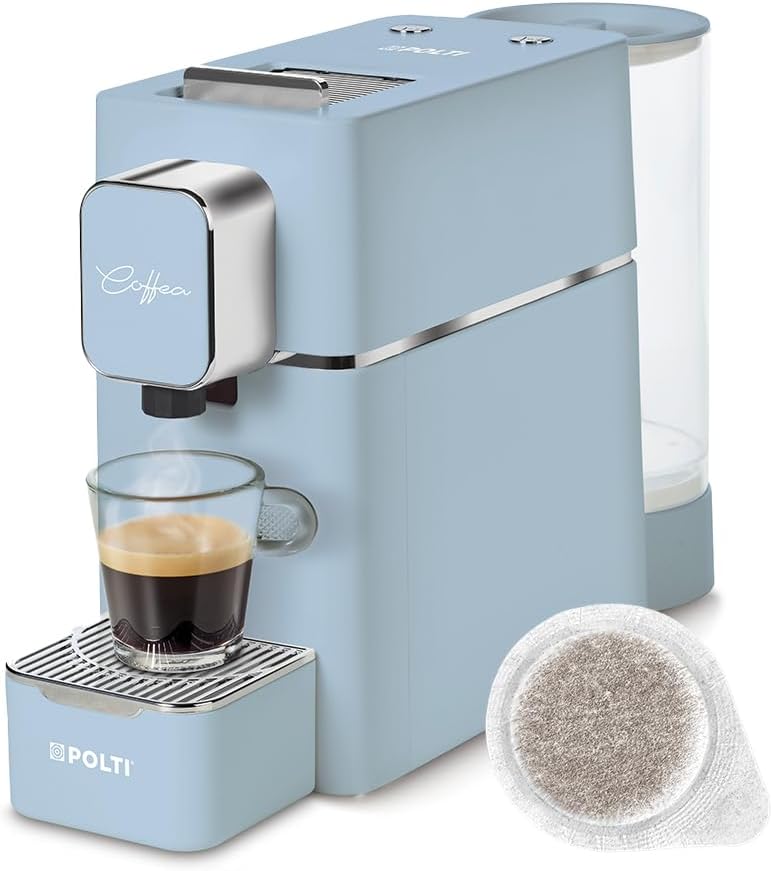 POLTI Coffea S15LB Espresso Machine Compatible with E.S.E Pads, 44 mm, Tank 0.85 L, Pump Pressure 19 bar, Light Blue