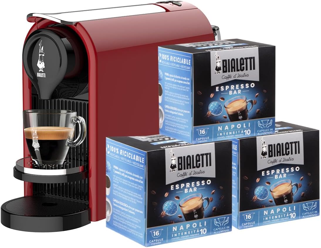 Bialetti Gioia Plus Espresso Machine for Aluminium Capsules Red + 48 Capsules