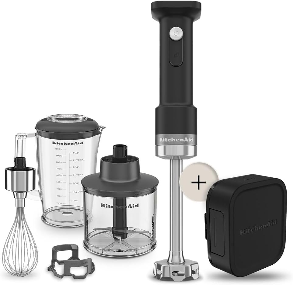 KitchenAid Store Kitchenaid Wireless Hand Blender - KitchenAid Go - Portable Hand Blender and Additional Chopper and Whisk - With Battery - Black