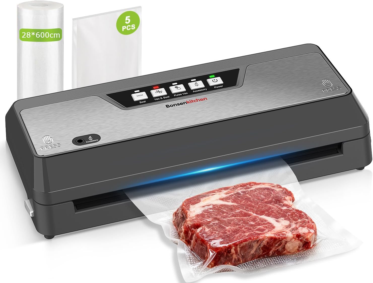 Bonsenkitchen Store Bonsenkitchen Vacuum Sealer with Cutter & Storage, Compact Vacuum Sealer for Sous Vide & Meal Prep, Multiple Modes