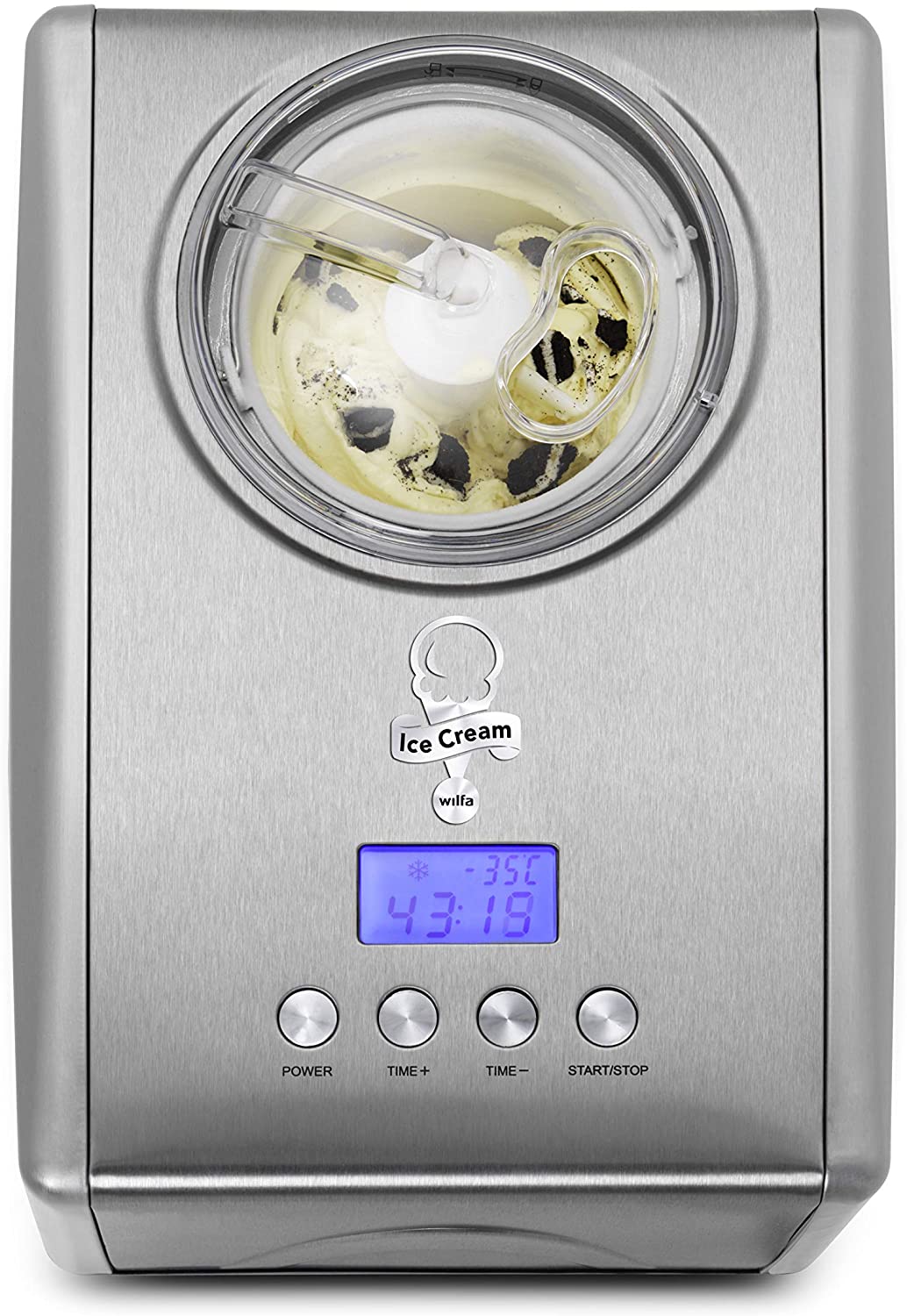 Wilfa Vanilje Ice Cream Maker, 1.5 Litre, 150 Watt, Homemade Ice Cream within 1 Hour, Digital Display with Timer Function, Silver
