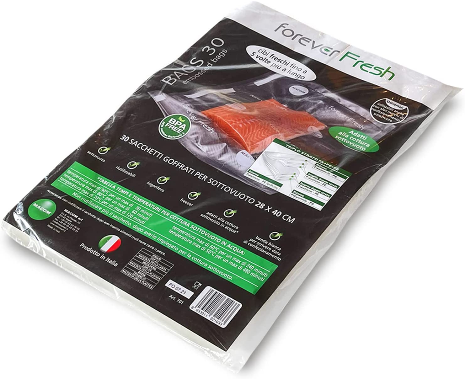 Macom Bags 30 Sacchetti Goffrati Per Conservazione Sottovuoto