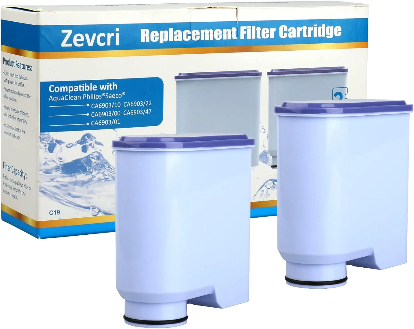 Zevcri Coffee Filter for Philips Saeco Coffee Machine Philips Fully Automatic Coffee Machines (CA6903/10), Philips AquaClean Filter Water Filter (Pack of 2)