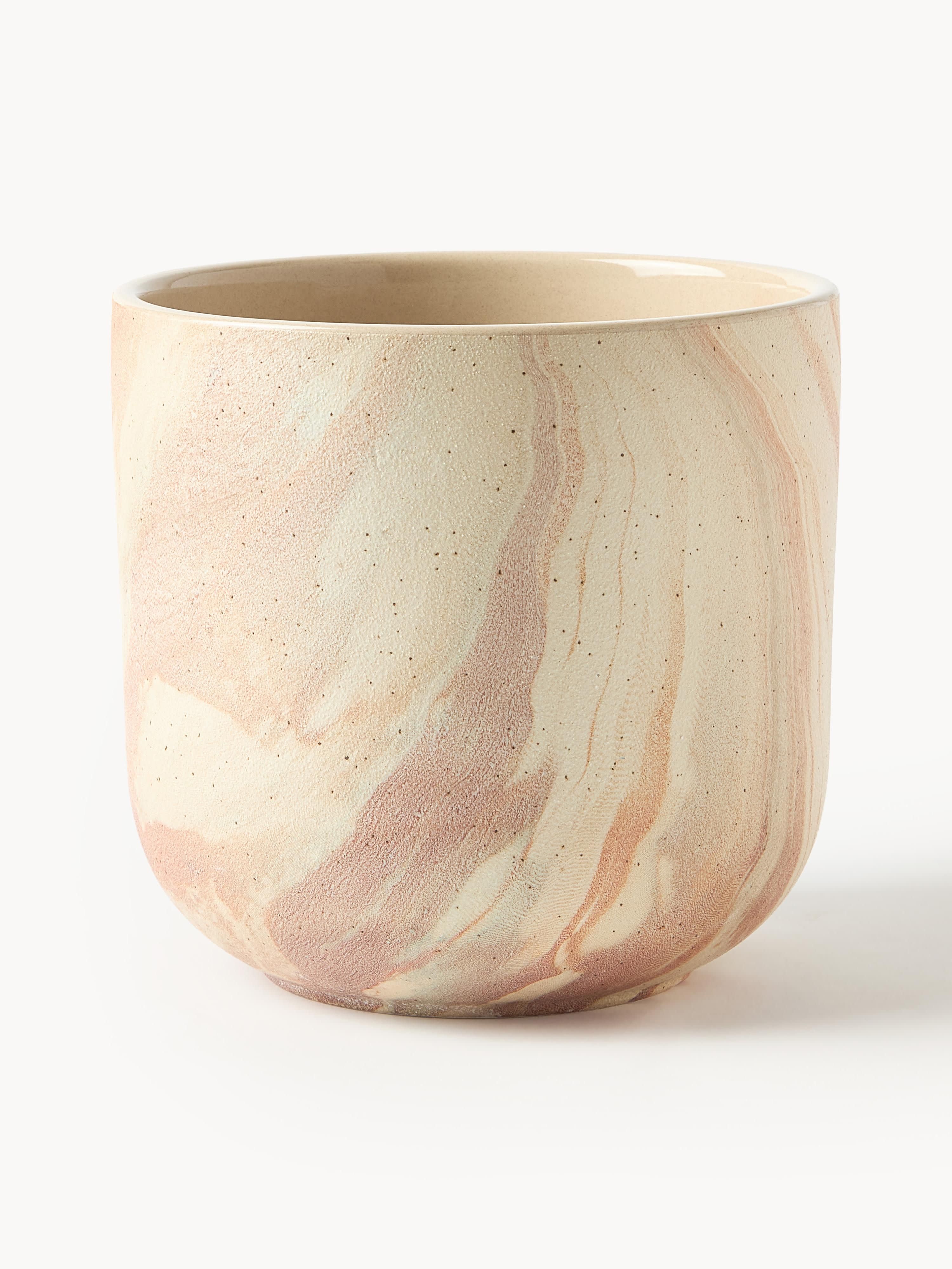 Westwing Collection Kiko planter in marble look, H 17 cm, Mauve, light beige, marbled