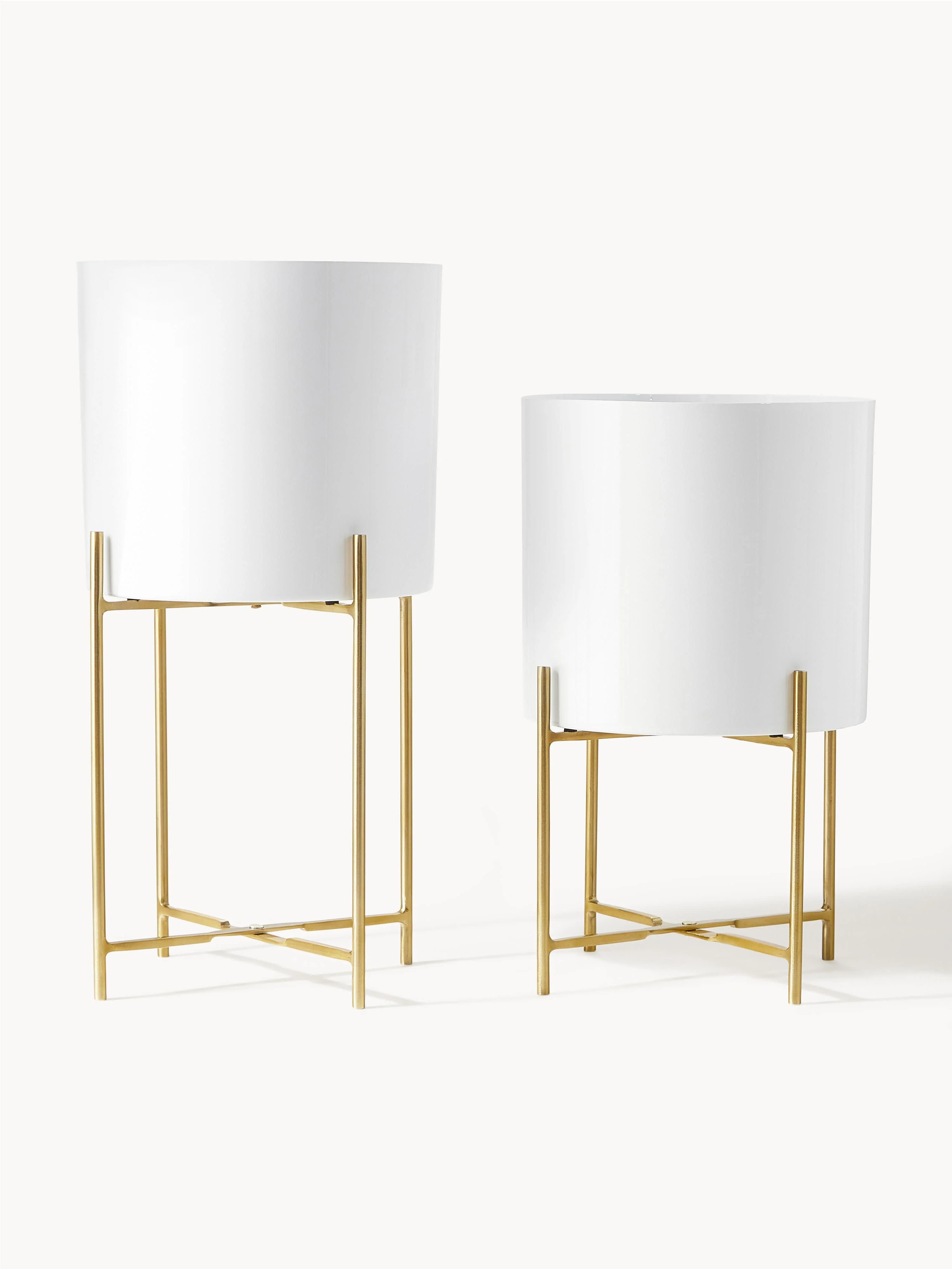 Westwing Collection Mina metal plant pots, set of 2, White, gold