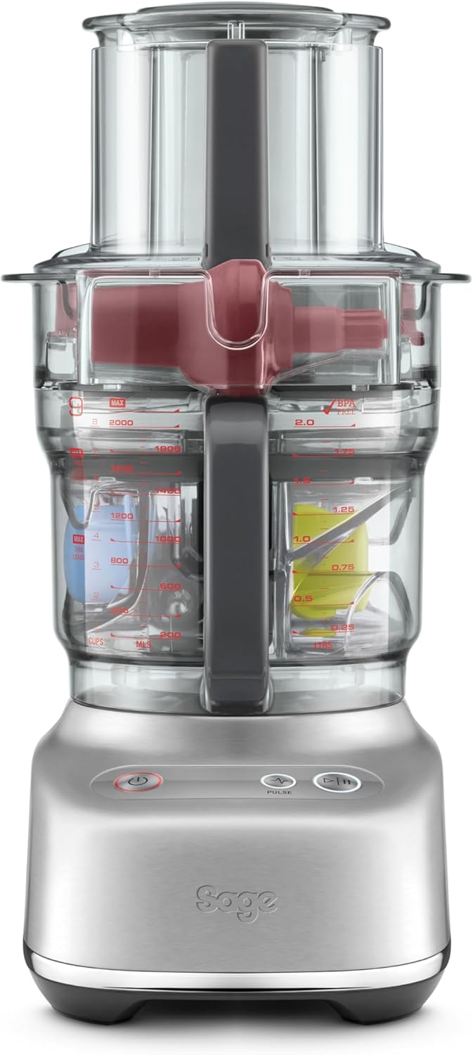 Sage - The Paradice 9 - Food Processor with Accessory Box - Cube, Slice, Knead, Slice, Chop, Mix - 650W, 1.2 cm Filling Chuck, Blender - Brushed Stainless Steel