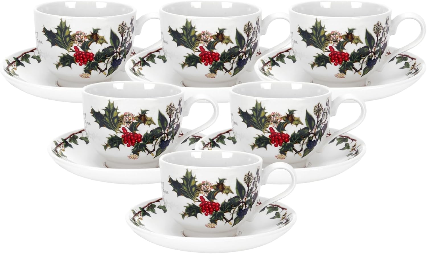 Portmeirion The Holly & Ivy Tea Cup & Saucer, Ceramic Multi-Colour, 33.5 x 21.3 x 13.2 cm