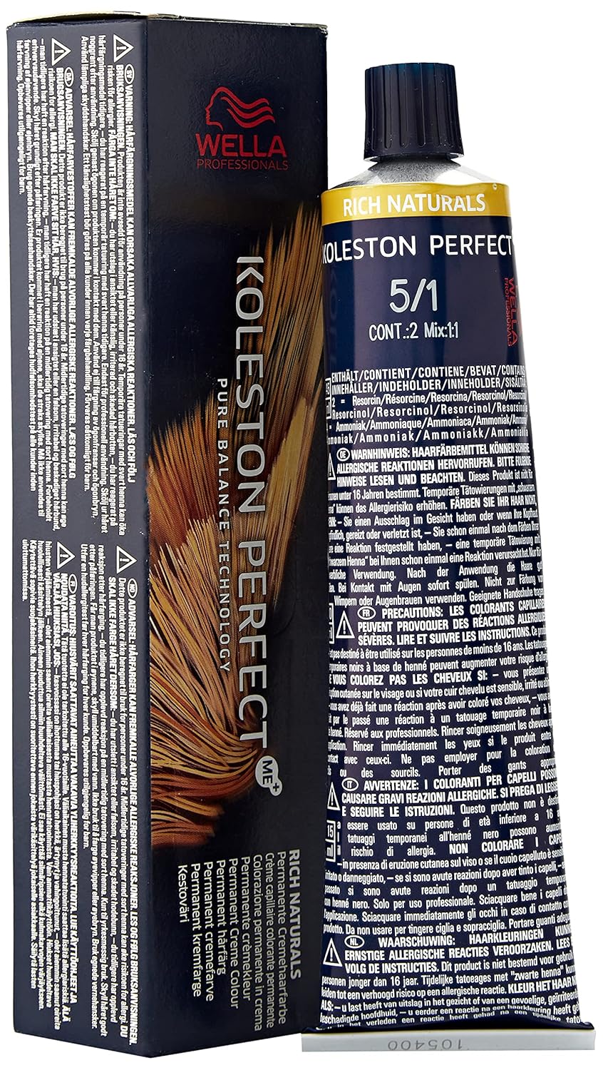 Wella Professionals Wella Koleston Perfect Me+ Rich Naturals Permanent Hair Color, Number 5/1, Light Brown Ash, 60 ml